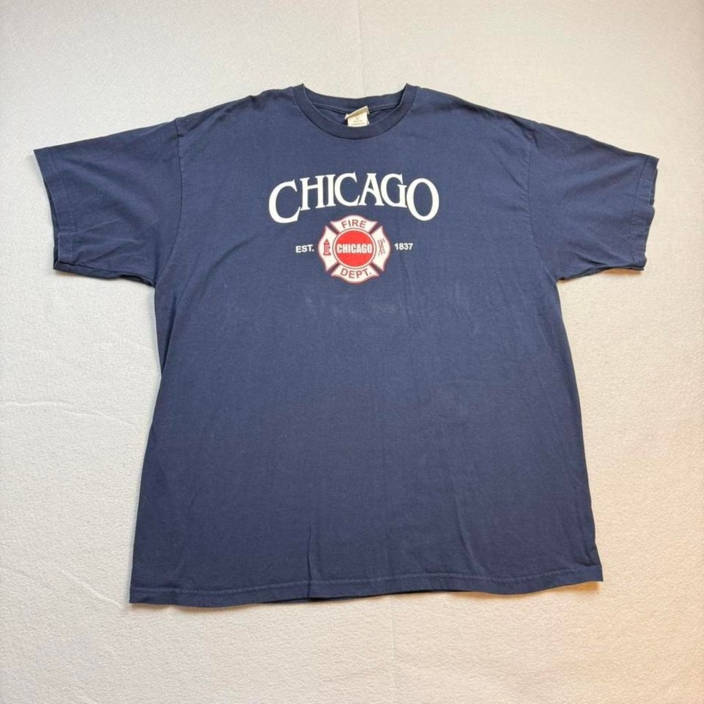 Chicago Fire Department Shirt Lee Sport Graphic Tee Navy Vintage Style